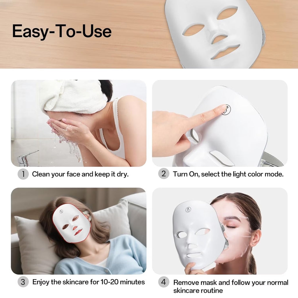 Professional LED Red Light Facial Mask with 7 Color Options - Cordless Design for Home or Salon Use - Ideal Gift for Women and Mothers