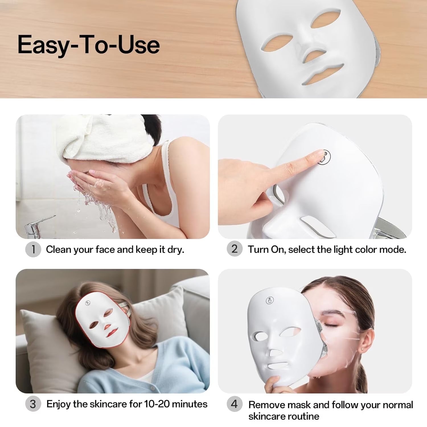 Professional LED Red Light Facial Mask with 7 Color Options - Cordless Design for Home or Salon Use - Ideal Gift for Women and Mothers